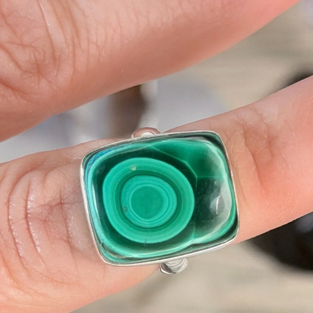 Congo Malachite Ring • Solid 925 Sterling Silver • Size 6